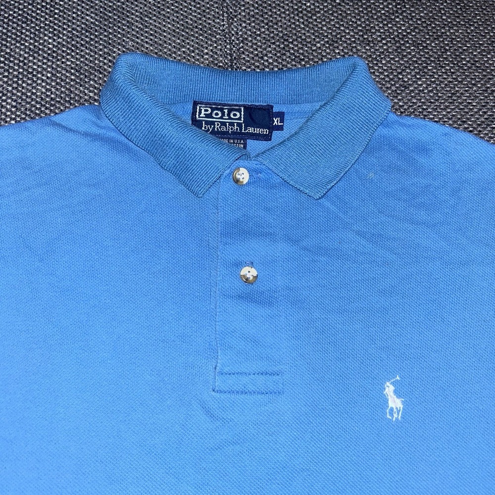 Vintage Polo Ralph Lauren Mens Blue Short Sleeve Polo Shirt XL Made In USA